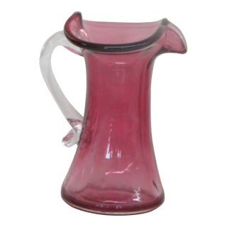 Pilgrim Glass Style Cranberry Pink Ruffled Rim Small Pitcher Creamer For Sale
