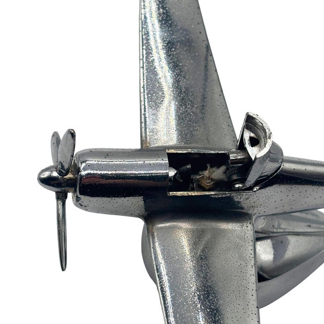 1940s Art Deco Chrome Propeller P-51a Mustang Airplane Table Lighter by Hamilton For Sale - Image 9 of 10