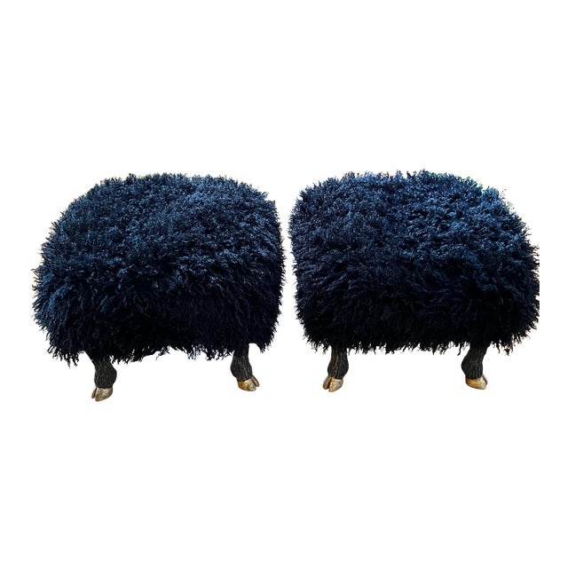 Made to order square-shaped faux sheep ottoman. Priced and Sold individually, the stool is shown 19” square and 18” high....