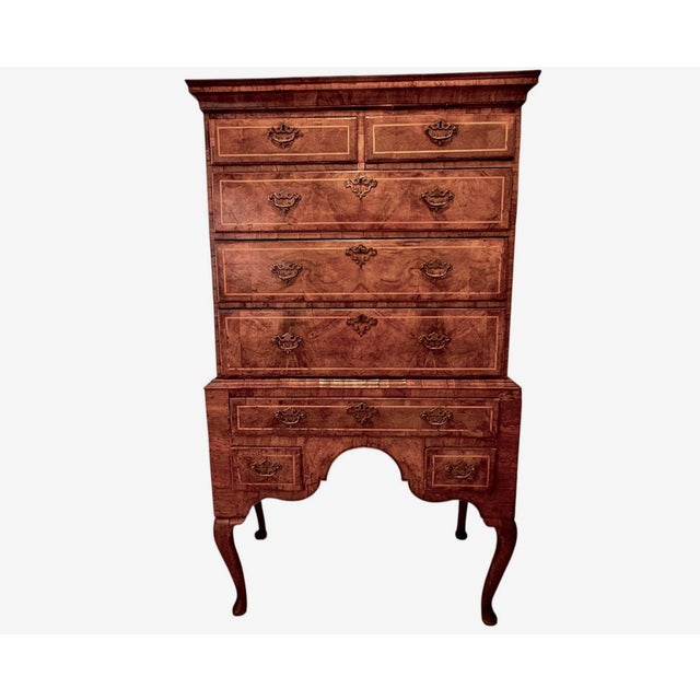 19th Century 19th Century English Burled Walnut Highboy Chest on Stand For Sale - Image 5 of 18
