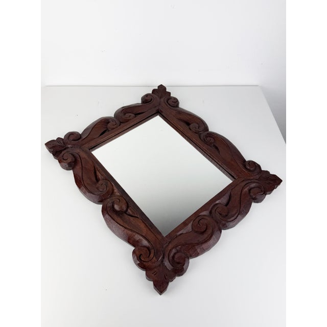 1920s Antique Wood Wall Mirror with Ornate Scrollwork Wooden Frame, 1920s For Sale - Image 5 of 16