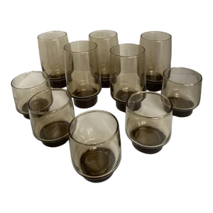 Vintage Libbey Drinking Glasses Tawny Brown Tumbler & Glass Rock Barware Set- 10 Pieces