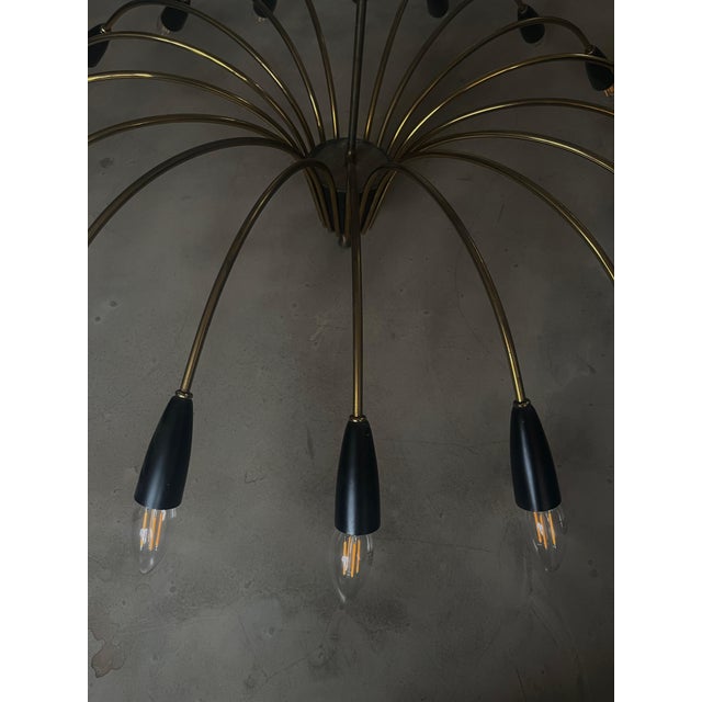 Large, beautiful Sputnik chandelier in gold and black, a mid-century/space age classic. 18 E14 sockets. Up to 250V...