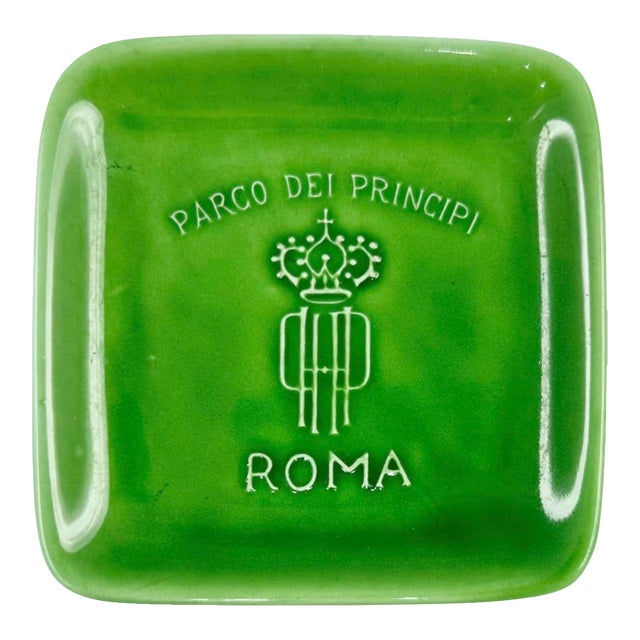 Vintage Parco Dei Principi Rome Ashtray Green Ceramic Hotel Catchall Italy For Sale