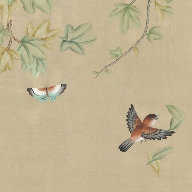 36" * H100"/Panel * 5ps, Beige-Brown‌ Floral and Bird Wallpaepr, Chinese-Style Floral and Bird Wallpaper Mural, 5 Panels For Sale - Image 4 of 6