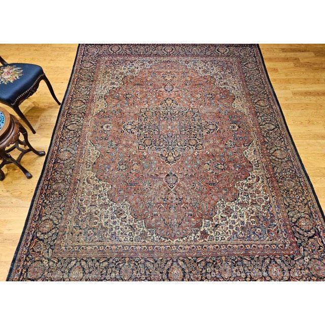 Early 20th Century Persian Kashan Rug, Hand-Knotted Wool, Floral Pattern, Rust & Ivory, 8x10 For Sale In Chicago - Image 6 of 18
