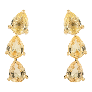 Modern 1.16 Ct Yellow Sapphire Three Stone Minimalist Stud Earrings in 14k Gold- A Pair