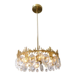 Gilt Brass & Crystal Brutalist Ceiling Fixture by Palwa For Sale