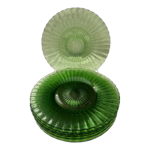 Set of 7 Coarse Rib Green (Moongleam) Salad Plates by Heisey