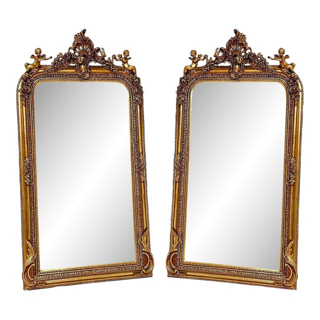 French Style Gold Wall Mirrors- Set of 2 For Sale
