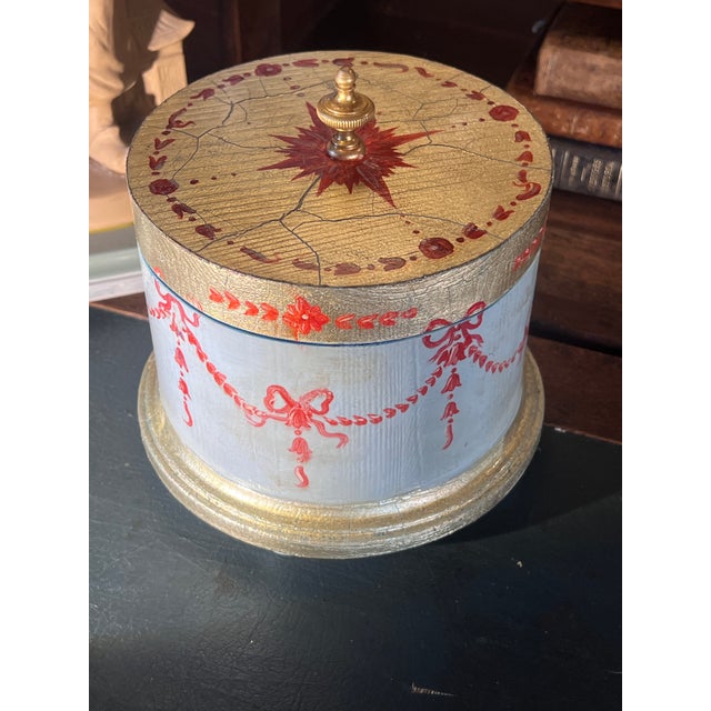 French Louis XVI Style decorative box. The body has a nice patina and wear, painted with light french blue and red The box...