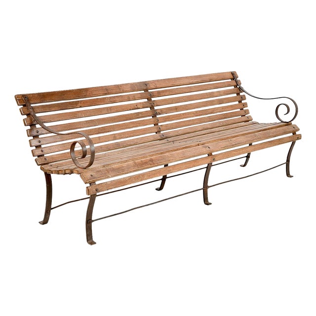 Outdoor Bench in Solid Wood and Iron For Sale