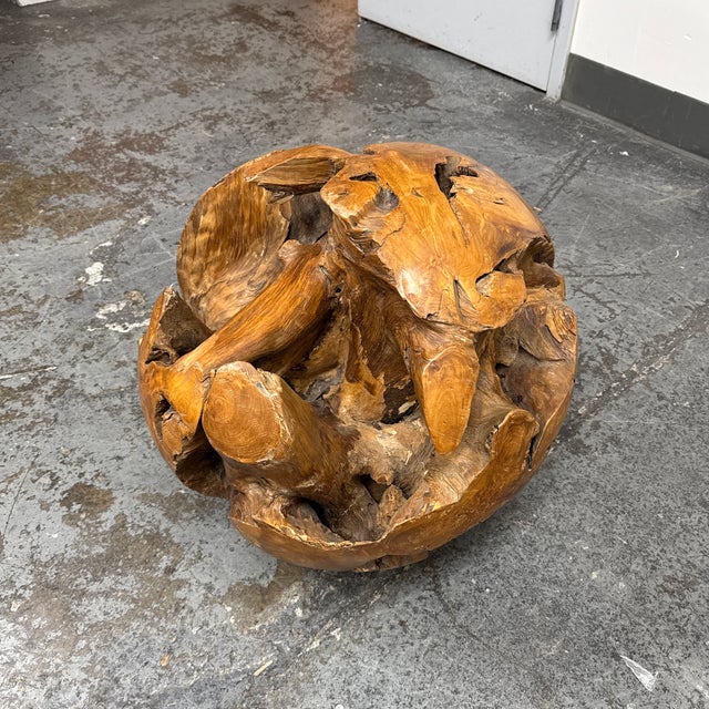 Contemporary Wood Root Hand-Carved Organic Sculpture Sphere, Large For Sale - Image 3 of 12