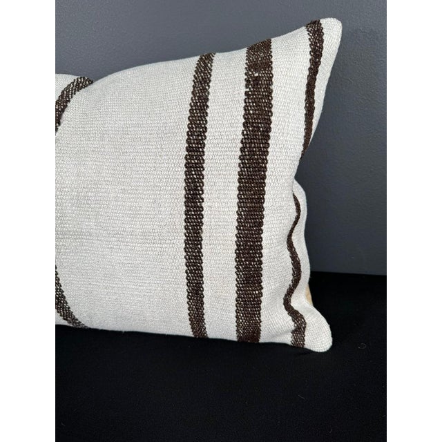 Contemporary Turkish Hemp Pillow Cushion Natural Beige Dark Brown Pillow Cushion Cover 16" x 24" For Sale - Image 3 of 4