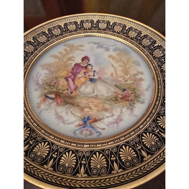 Antique Signed Sevres Gilt Chateau Lovers Plate For Sale - Image 4 of 12