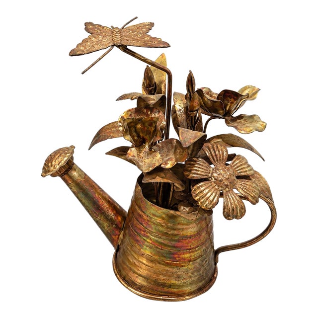 Vintage Berkeley Designs Copper Watering Can Floral Music Box With Butterfly For Sale
