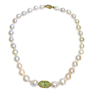Bochic “Capri” Vintage Pearl & Multi Gem Necklace Set in 18K & Silver For Sale