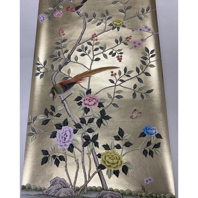 26" X 68" /Panel, Handpainted Chinoiserie on Champagne Metallic Leaf ( No Frame) For Sale - Image 6 of 10