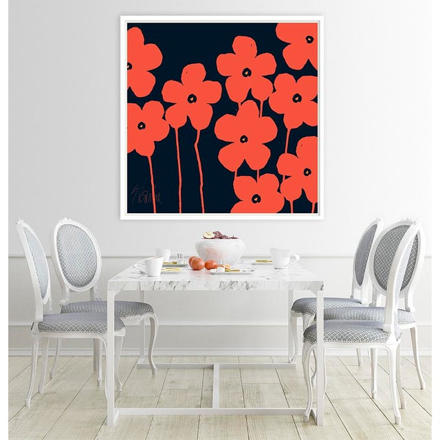 Contemporary Fabulous Flowers in Red Orange and Navy Fine Art Print 46" X 46" by Liz Roache For Sale - Image 3 of 7