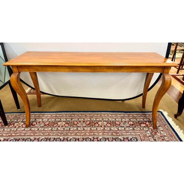 Cabriole Leg Wood Console Table With Pair of Upholstered Benches 3 Pc. For Sale - Image 4 of 6