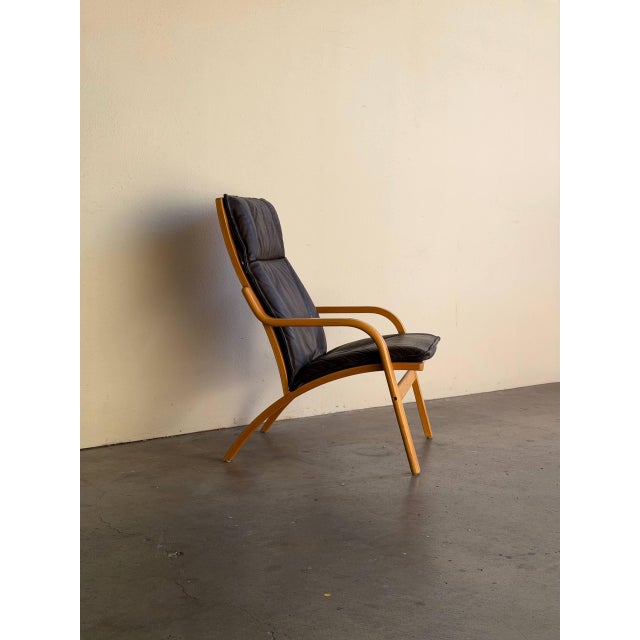 Brown Pair of Danish Stouby Leather Lounge Chairs Bentwood Frame – Mid-Century Modern Armchair 1960s For Sale - Image 8 of 10