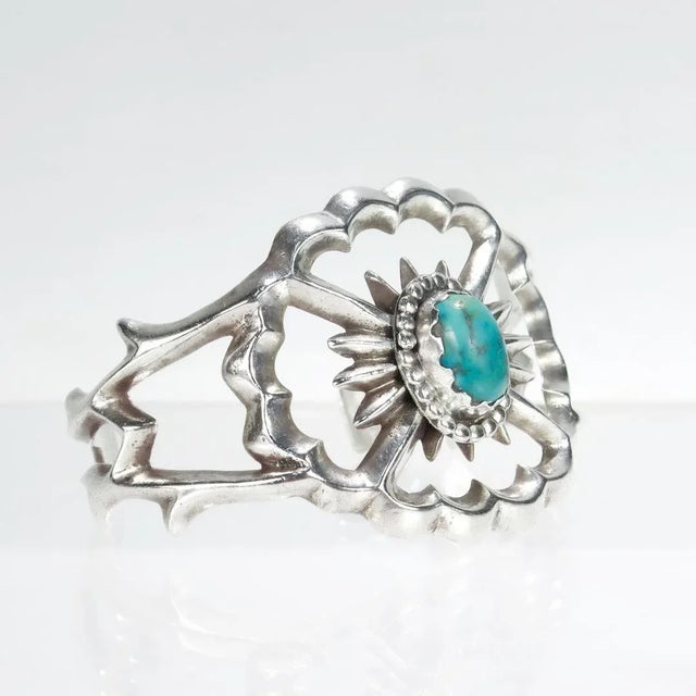 Vintage Native American Navajo Silver & Turquoise Cuff Bracelet For Sale - Image 11 of 11