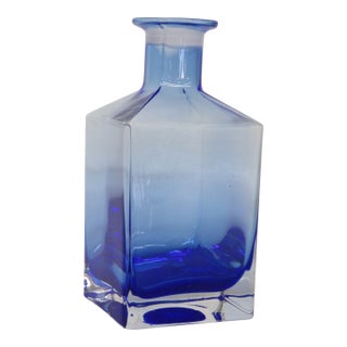 Cobalt Blue Vase Squared Glass W Ombre Gradient Mid Century Modern Bottle 4744b For Sale