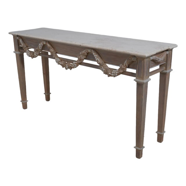 Italian Neoclassical Travertine Granite Top Console Table For Sale