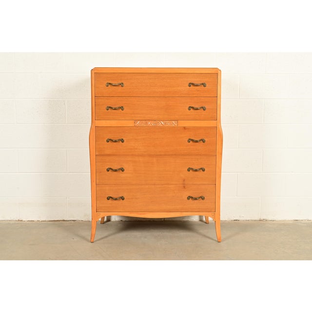 RWAY Mid-Century French Regency Carved Mahogany Highboy Dresser or Chest of Drawers, Circa 1950s For Sale - Image 4 of 18