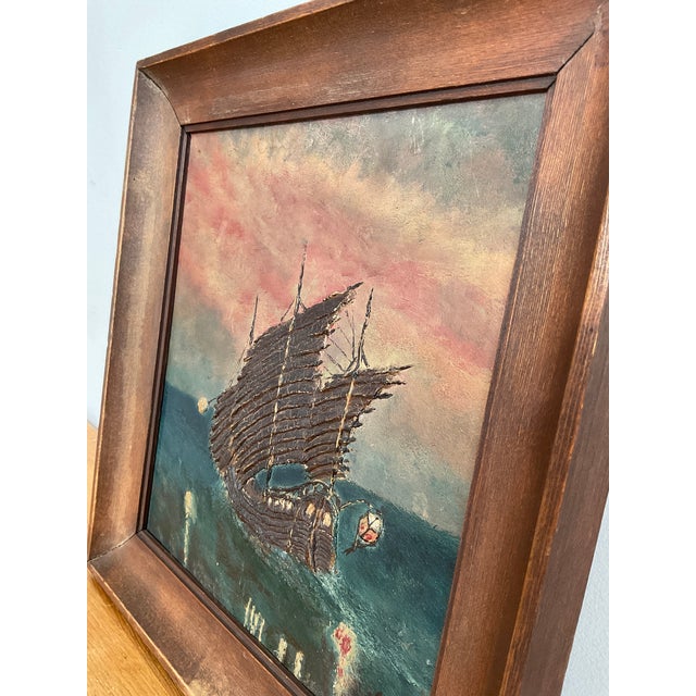 Original Antique Painting Art of Ship by h.m. Hartman 1927 For Sale - Image 4 of 6