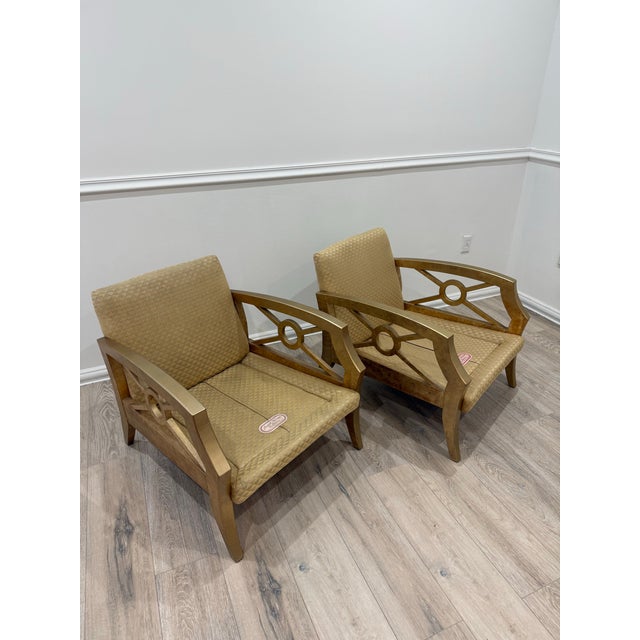 Wood Judith Norman Collection Set of Two Armchairs in Gold Color For Sale - Image 7 of 12