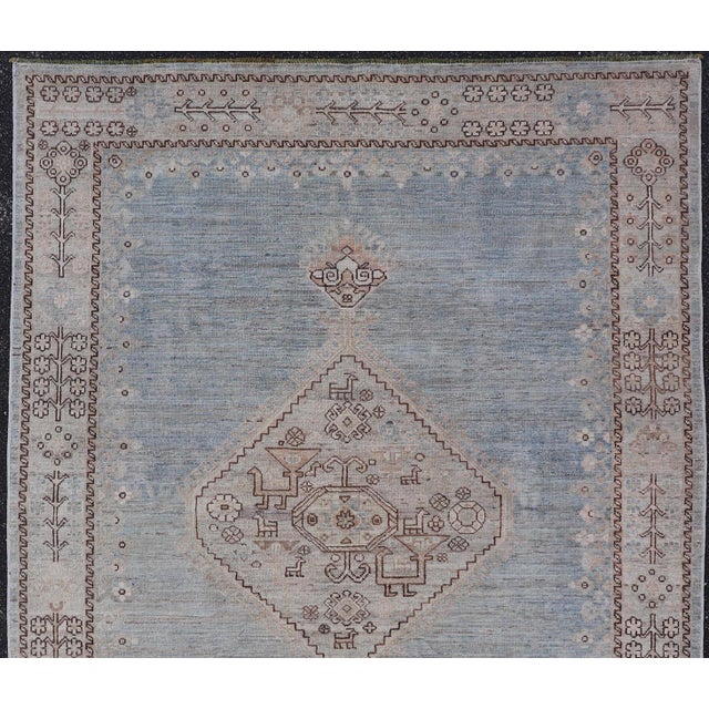 Modern Tabriz Type Rug by Keivan Woven Arts in Soft Blue and Ivory 5'2 X 6'11 For Sale - Image 4 of 14