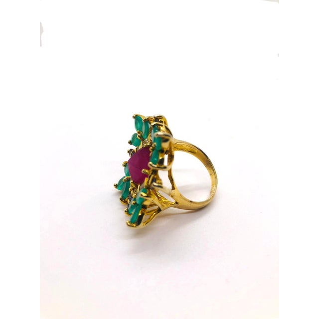 Bochic “Capri” Vintage Blue Sapphire, Ruby & Multi Color Rose Cut Emerald & Sapphire Cocktail Ring Set In 18K Gold &...