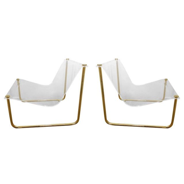 CHJ 2001 Charles Hollis Jones sling chair, USA, 1969 Acrylic and solid brass frames Measures: 24.75 W x 27 D x 24.25 H...