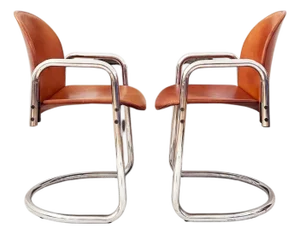 Pair Original 70s Brown Leather Afra & Tobia Scarpa B&b Italia 'Dialogo' Chairs