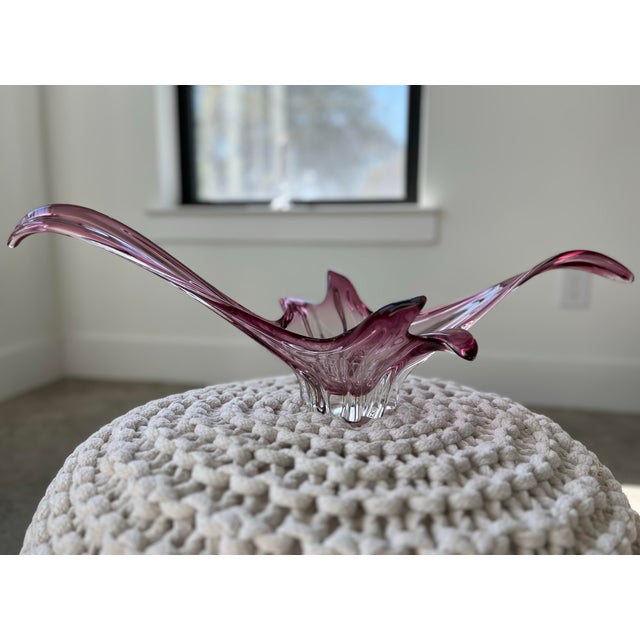 Italian 1970s Murano Cerise Pulled Art Glass Bowl For Sale - Image 3 of 12