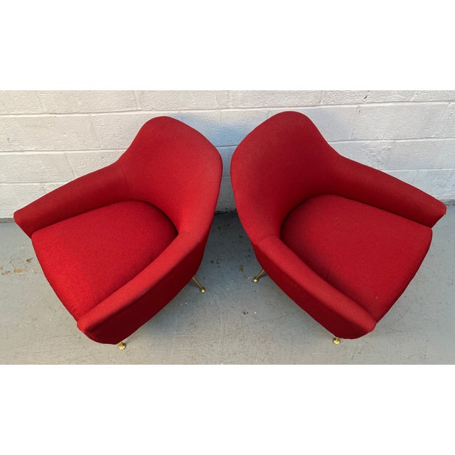 Pair of Mid-Century Style Burgundy Lounge Chairs For Sale - Image 4 of 12