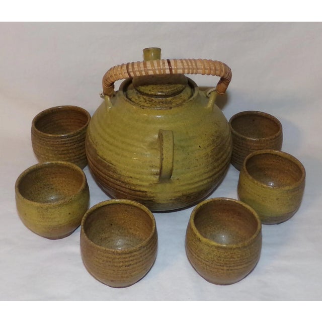 Studio Pottery Vintage McMillin Chartreuse Studio Pottery Tea Set Hand Made Hand Thrown Pottery- 8 Pieces For Sale - Image 4 of 13