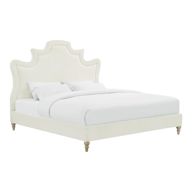 Serenity Cream Velvet Queen Bed For Sale