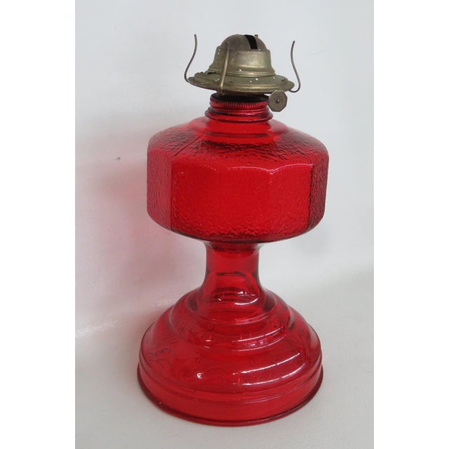 Pa Risdon Usa Large Homesteader Oil Lamp Red Glass With Brass Eagle Burner 4887b For Sale In Miami - Image 6 of 15