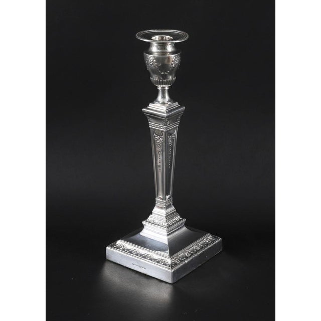 Antique Neoclassical Silver-Plated Candlesticks from Walker & Hall, 19th Century, Set of 2 For Sale - Image 3 of 15