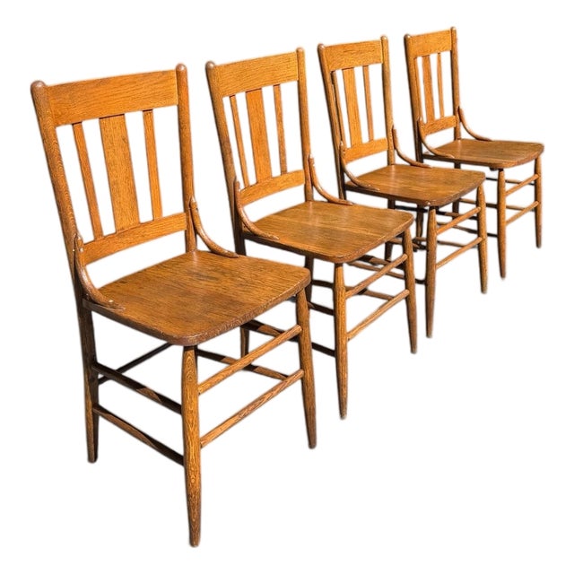 Set of 4 Antique Mission Style Solid Tiger Oak Dining Chairs For Sale