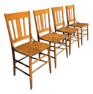Set of 4 Antique Mission Style Solid Tiger Oak Dining Chairs