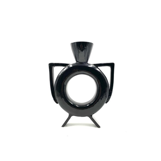 Organic Modern Black Ceramic Vase, Italy 1980s For Sale - Image 4 of 12