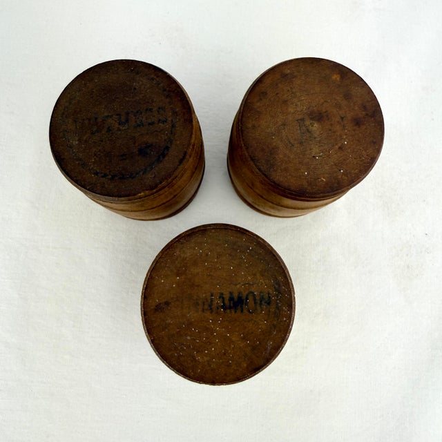 Set of 8, Antique Bentwood Spice Box With 7 Wooden Barrel Spice Containers For Sale - Image 9 of 12