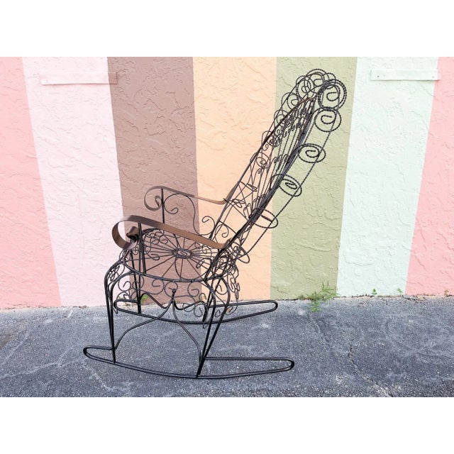 Mid-Century Modern Palm Beach Regency Wrought Iron Peacock Rocker For Sale - Image 3 of 6