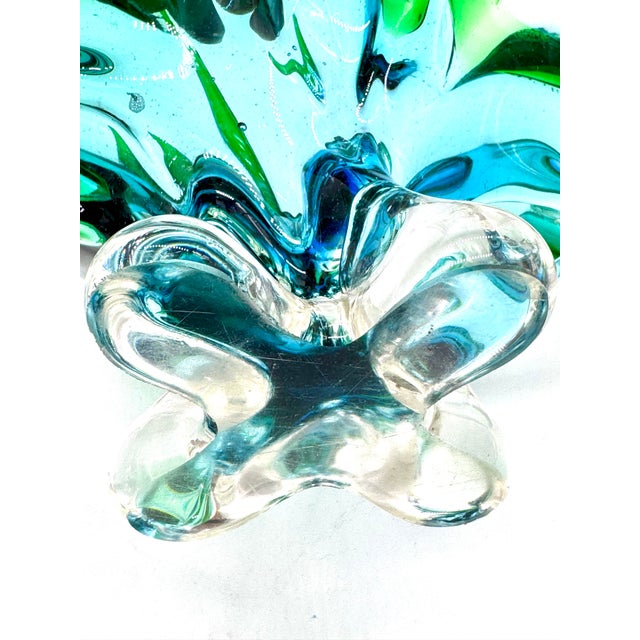 Glass Monumental Canadian Chalet Mid-Century Art Glass Stretch Sculpture, Green & Blue, 29" For Sale - Image 7 of 9
