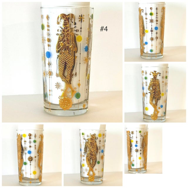 1960s 1960s MCM Culver Harlequin Mardi Gras 22k Gold Highball Glasses; Set of 5 For Sale - Image 5 of 7