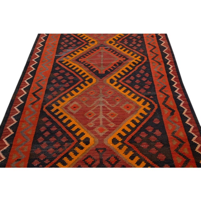 Tribal Vintage Kilim Red Handmade Flatweave Tribal Motif Wool Runner For Sale - Image 3 of 11