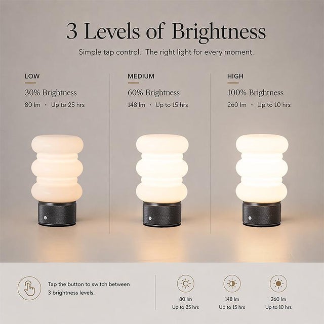 Aloadecor Modern Small Opal Glass Cordless Rechargeable Table Lamp 3-Level Dimmable Led Bedside Lamp For Sale - Image 4 of 11